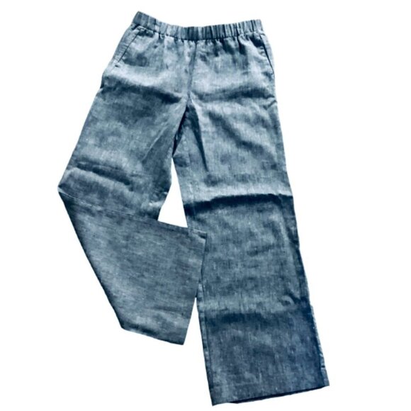 Lands' End High-Rise Wide Leg Linen Blend Casual Pants Sz 8 Blue 46H - Picture 1 of 6